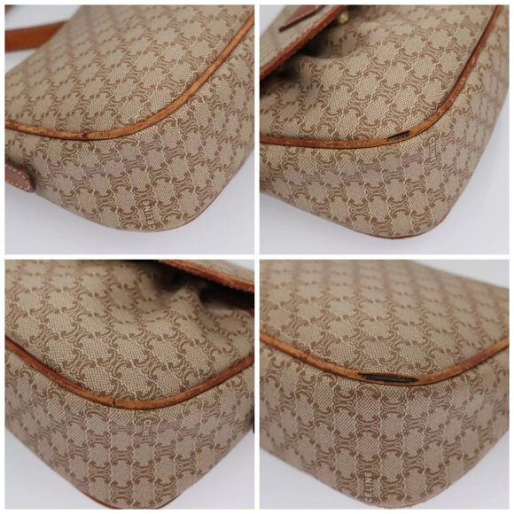 CELINE Macadam Canvas Shoulder Bag PVC Leather Beige Auth - Picture 16 of 16